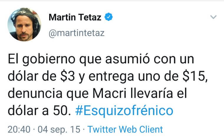 El economista Martín Tetaz y una frase que no envejeció muy bien.